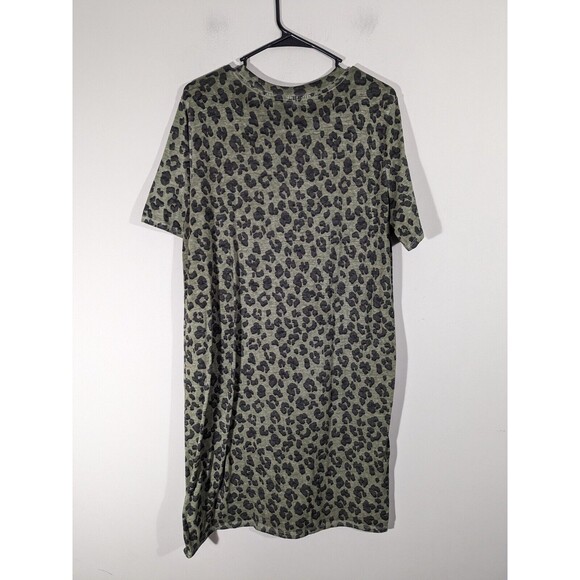 EUC Lucky Brand Green Animal Print Short Sleeve Shirt Dress Women Size L - Picture 2 of 5